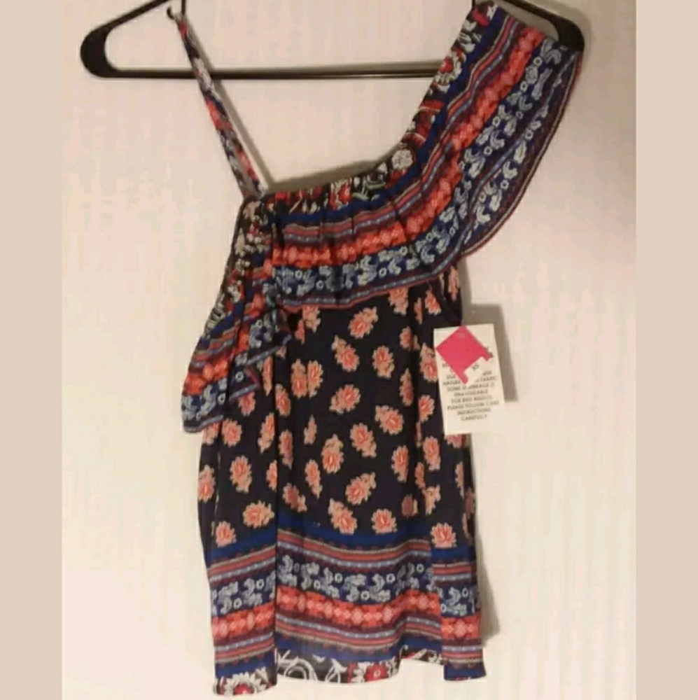 Xhilaration XS 1Shoulder Top Paisley Navy